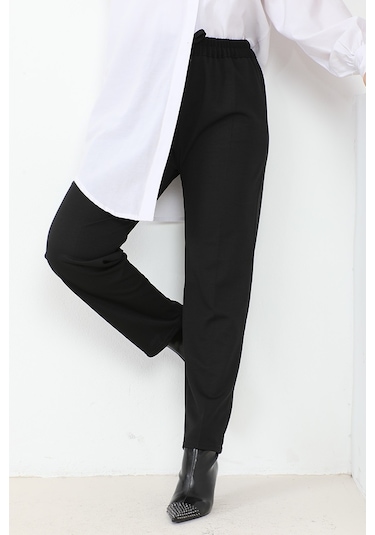 Zülal Beli Lastikli Cepli Pantolon 651 - Siyah