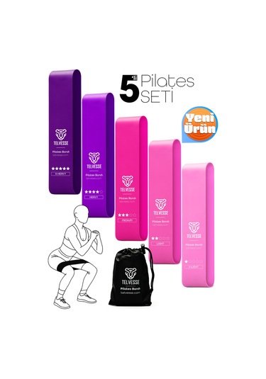 5 Li Çantalı Pilates Direnç Bandı Seti Egzersiz Squat Aerobik İçin Kapalı Uç Loop Lastik Pembe Pembe