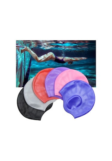 Uzun Saçlı Yetişkinler İçin Silikon Kulak Koruma Suya Dayanıklı Yüzme Bonesi Kırmızı