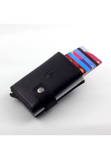 Ancora Leather Hakiki Deri Erkek Cüzdanı Otomatik Kartlık Siyah