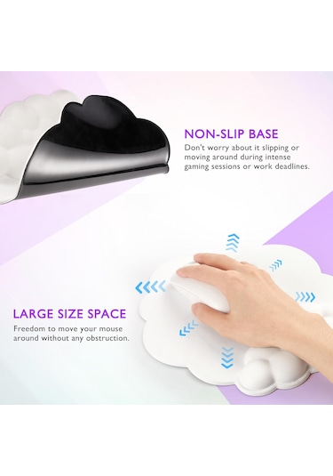 Beyaz Bulut Bilek Destekli Oyun Klavyesi Ve Mouse Pad'i, Şık Hafızalı Köpük Mouse Pad Bilek Desteğiyle Bileğinize Ve Elinize Ekstra Konfor Sağlar
