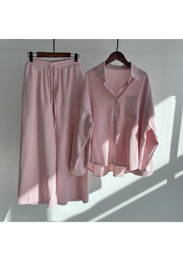 Pamuk-Keten Görünümlü Takım Pembe