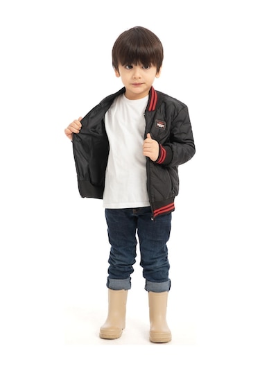 Freemen Erkek Çocuk Siyah Kolej Yaka Astarlı Su Ve Rüzgar Geçirmez Fermuarlı Mont Freemen Erkek Siyah