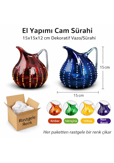 El Yapımı Cam Sürahi Sofra Sunum İçin, 15x15x12 Cm