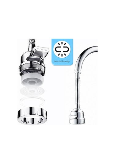 Whipwell Havalandırıcı Mutfak Musluğu 3 Modlu Su Çıkışı Uzatma Gümüş