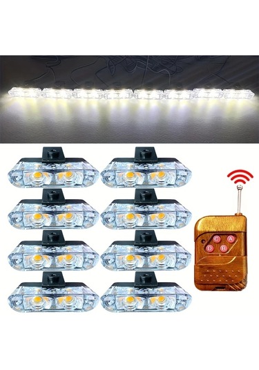 Xuweiwei 8 Adet 16 Led Kablosuz Uzaktan Kumandalı Beyaz Araba Işıkları Kamyon Van 12v Ön Gövde Lambaları Kolay Kurulumlu Araç Süslemesi