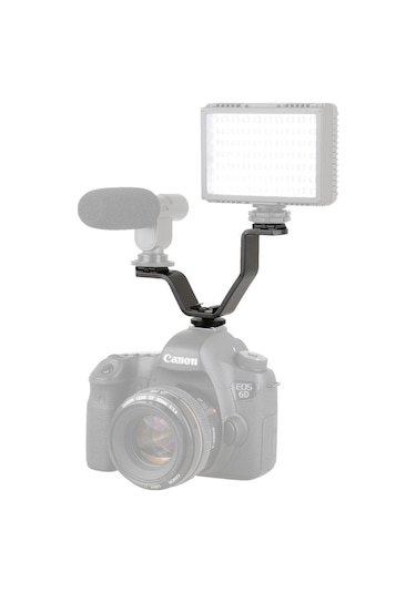 Dslr için V Bracket Üç Girişli Flaş- Led- Mikrofon Tutucu Ufak
