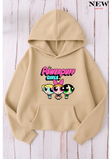 Powerpuff Girls Baskılı Sweatshirt Taş Rengi