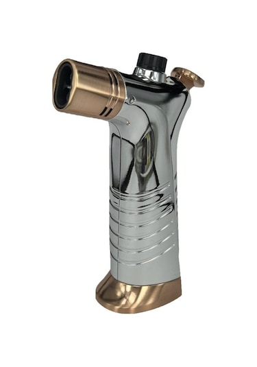 Çift Alevli Masaüstü Pürmüz Jet Çakmak Gümüş Metal