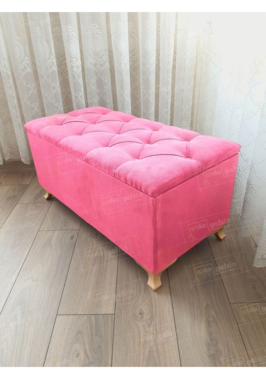 Lüks Sandıklı Kapitoneli Ayakucu Puf Bench 100 Cm Gold Ayak Pembe