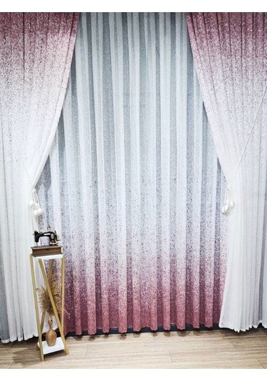 Tül Perde Yeni Tasarım Üst Renkli Gri-antrasit-füme Serpinti Tül Ve Sağ/sol Takım Tül Fon Perde Pudra