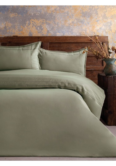 Elegance Runa Pamuk Saten Nevresim Takımı Adaçayı Çift Kişilik Adaçayı