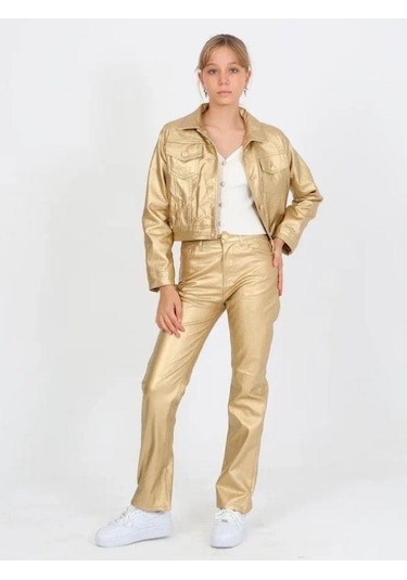 Marions Kız Çocuk Gold Deri Pantolon-14818 Altın