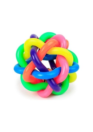 Renkli Zilli Örgü Kedi Köpek Oyun Topu 8 Cm