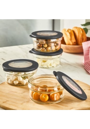 Golden Rod 4 Adet 415 Ml Cam Saklama Kabı Siyah