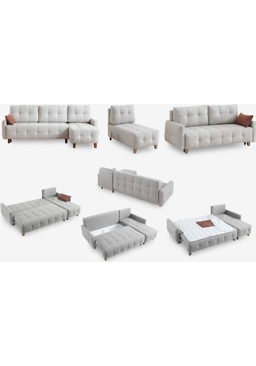 Orion Köşe Koltuk Takımı & L Koltuk Sandıklı & Yataklı Gri & Köşe Takımı