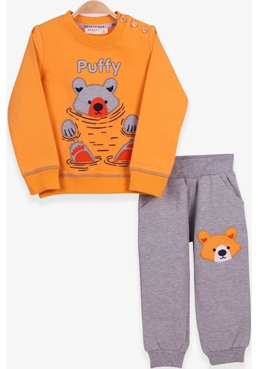Breeze Erkek Bebek Eşofman Takımı Ayıcıklı Hardal Sarı (9 Ay-3 Yaş)