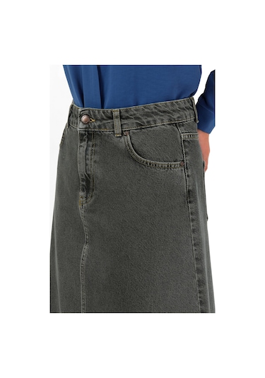 Yüksek Bel A Kesim Denim Etek Yeşil