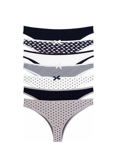 Kadın Külot 7 Li Paket Likralı Tanga Baskılı Laci 98495 R12 Lacivert