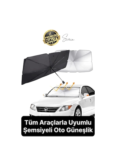 Premium Büyük Boy Titanyum Tüm Araçlarla Uyumlu Geçirmez Dayanıklı Araç İçi Ön Cam Şemsiye Güneşlik
