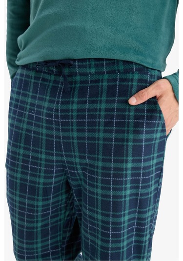 Defacto Pijama Takımı Polar Uzun Kollu Üst Kareli Uzun Alt D0047ax25wngn623 Yeşil