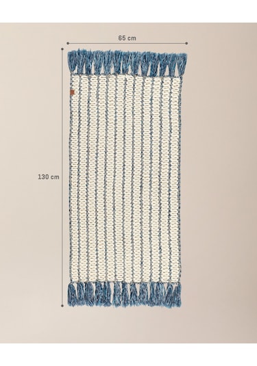 Talmont Saçaklı Kilim - Mavi/beyaz - 65x130 Cm 8684427208861 Çok Renkli