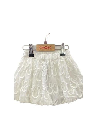 Çikoby Kız Bebek Desenli Şifon Etek-13882 Beyaz