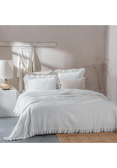 Ecocotton Dina Krem %100 Organik Pamuk Çift Kişilik Pike Yatak Örtüsü Krem