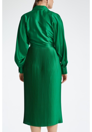 Kadın Piliseli Etekli Elbise - Modern Ve Şık - Günlük Ve Özel Davetler İçin Elbise Yeşil