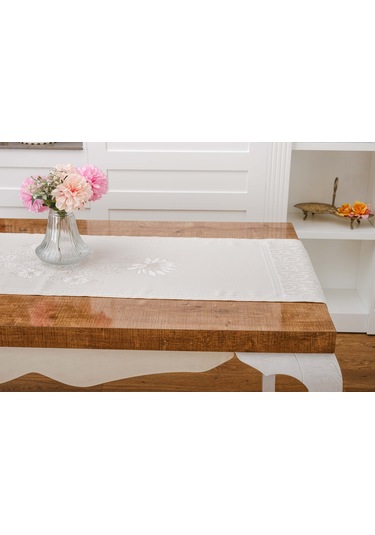 Finezza İris Jakar Polyester Kumaş Bej Runner 45x150 cm - 1410