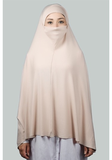 Altobeh Hazır Türban Peçeli Pratik Eşarp Tesettür Nikaplı Hijab - Namaz Örtüsü Sufle (5XL) - Bej