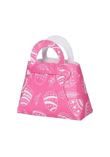 Pembe Paskalya Çanta Temizle Baskı Keçe Sevimli Havuç Tavşan Desen Dıy Şeker Ambalaj Tote Çanta Ev Dekor Pembe