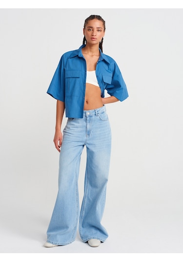 Dilvin 50495 Oversize Cepli Gömlek-indigo Indigo