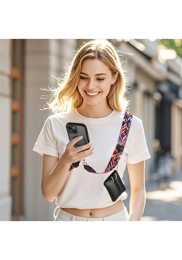 Chenkestoreone Rice Circle Fermuşarlı Çapraz Telefon Askısı Cüzdanlı Kartlık