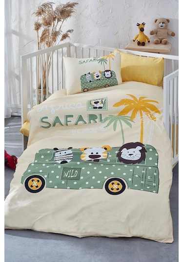 Bonjardinhome Safari Dijital Baskılı 3d Pamuklu Bebek Nevresim Takımı Sarı