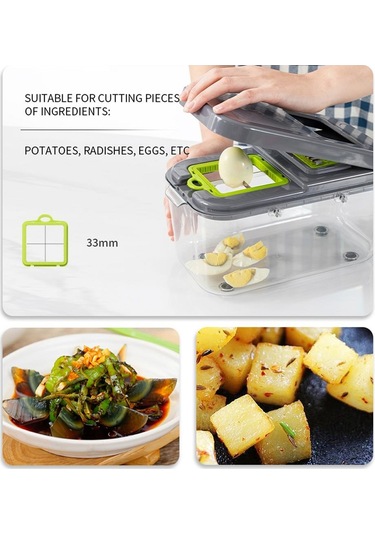 Cbtx 22'si 1 Arada Çok Fonksiyonlu Gıda Parçalayıcı Rende Soğan Dicer Sebze Kesici, 13 Paslanmaz Çelik Bıçaklı Gri