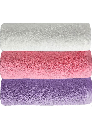 3 Lü Renkli El Yüz Havlu Seti %100 Pamuklu Natural Harmony Mor
