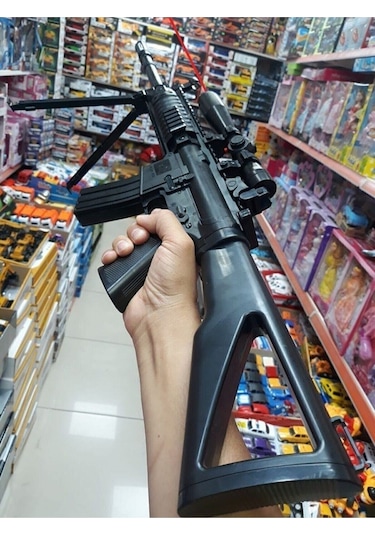 Lazerli Mermi Atan Tüfek 82cm Dipçikli Silah  Şarjörlü