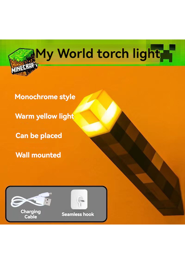 Springsun Minecraft Piksel Stili Şarjlı Fener, Kumandalı Torç, 3w Beyaz Işık, Çocuklar İçin Led Gece Lambası Sarı