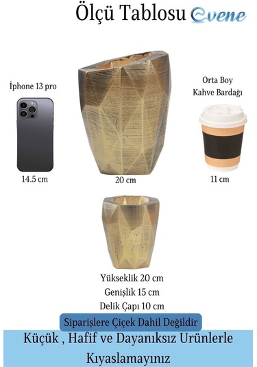 Saksı Çiçek Kaktüs Saksısı Lüx 15 Cm Poly Desen Saksı Çiçeklik - Altın Eskitme