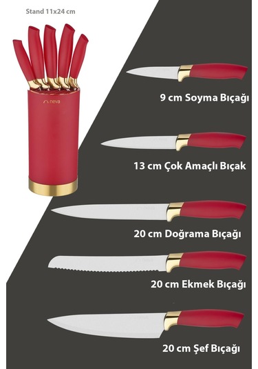 Neva N3242 Pitaya Silindir 6 Lı Bıçak Seti Siyah