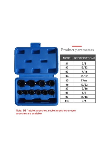 Pazly 11 Parçalı Paslı Civatalar İçin Çokgen Çıkarma Seti - 3/8'' Sürücüyle Hasarlı Tamir Aleti