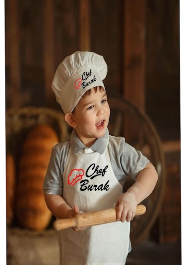Chef Tasarımlı Askılı Önlük Ve Şapka Baskı Soru Kısmından Beyaz