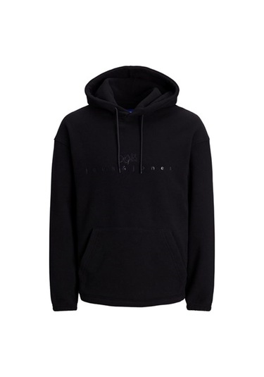 Jack&Jones Jorsılverlake Fleece Hood Erkek Sweatshirt 12242470-Black Siyah