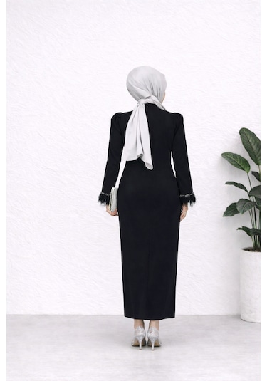 Mayabella Önü İşlemeli Kalem Elbise Siyah
