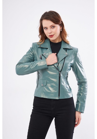 Derinss Dka1202 Hakiki Deri Kadın Yeşil Mont 001