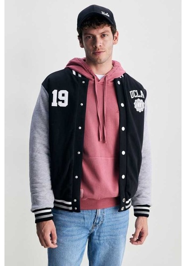 Upland Siyah Çıtçıtlı Baskılı Standard Fit Erkek Mont Siyah