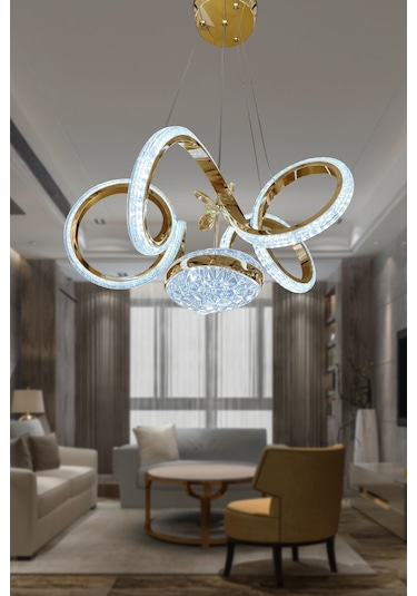 Kıvrım Eliza Tek Toplu Simli Slikonlu Modern Oturma Led Avizesi - Kumandasız / Gold Gold