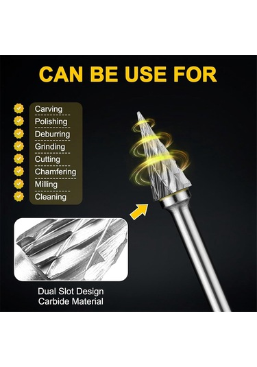 Xurunkeji Karbür Freze Seti Dremel Döner 1/8 İnç Şaft 10 Adet Kalıp Taşlama Makinesi Döner Alet Raspa Uçları Aksesuarları İle Uyumlu