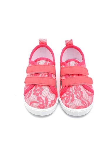 Çift Cırtlı Dantelli Keten Spor Çocuk Ayakkabısı-fuşya-f-4005 Fuşya